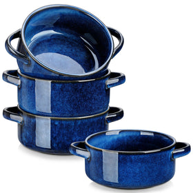 Vancasso Starry bowls with handles showing blue glaze for easy serving