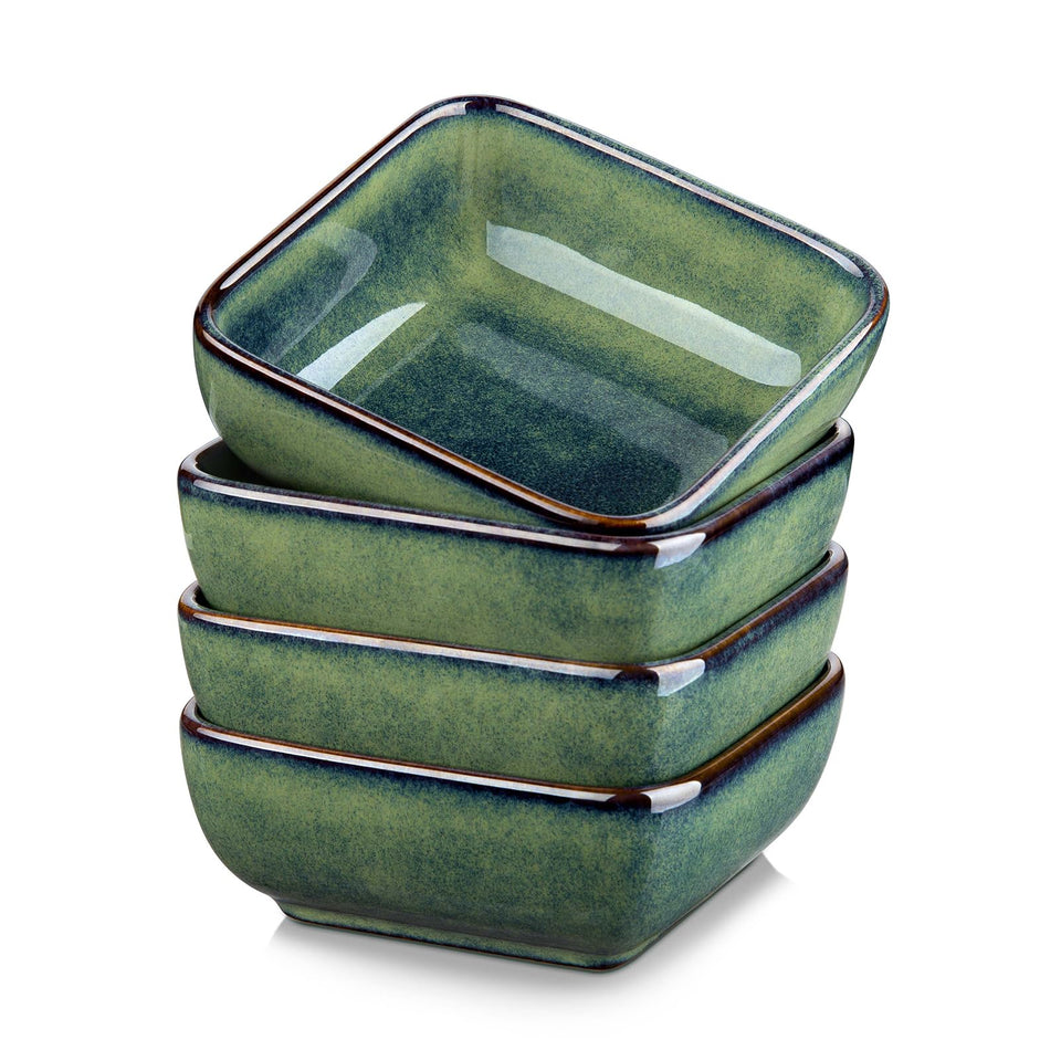 Vancasso Stern dipping bowls set of 4 in green with starry glaze for chic appetizers.