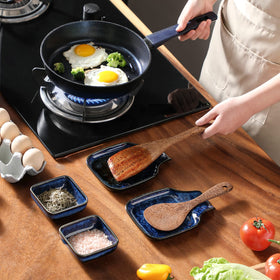 Vancasso Stern square design with blue glaze adds modern table appeal.
