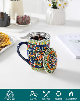 Vancasso Bohemian floral design mug adds vibrant kitchen style.