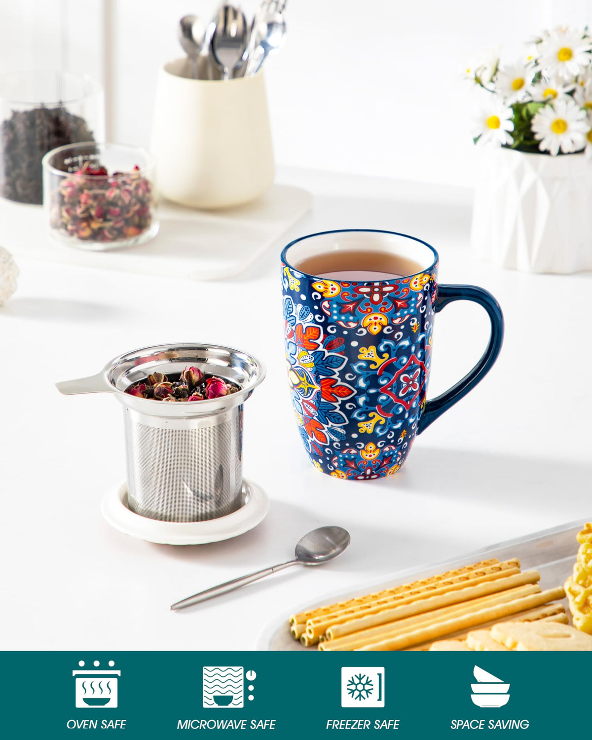 Vancasso mug shown as microwave and dishwasher-safe for easy care.