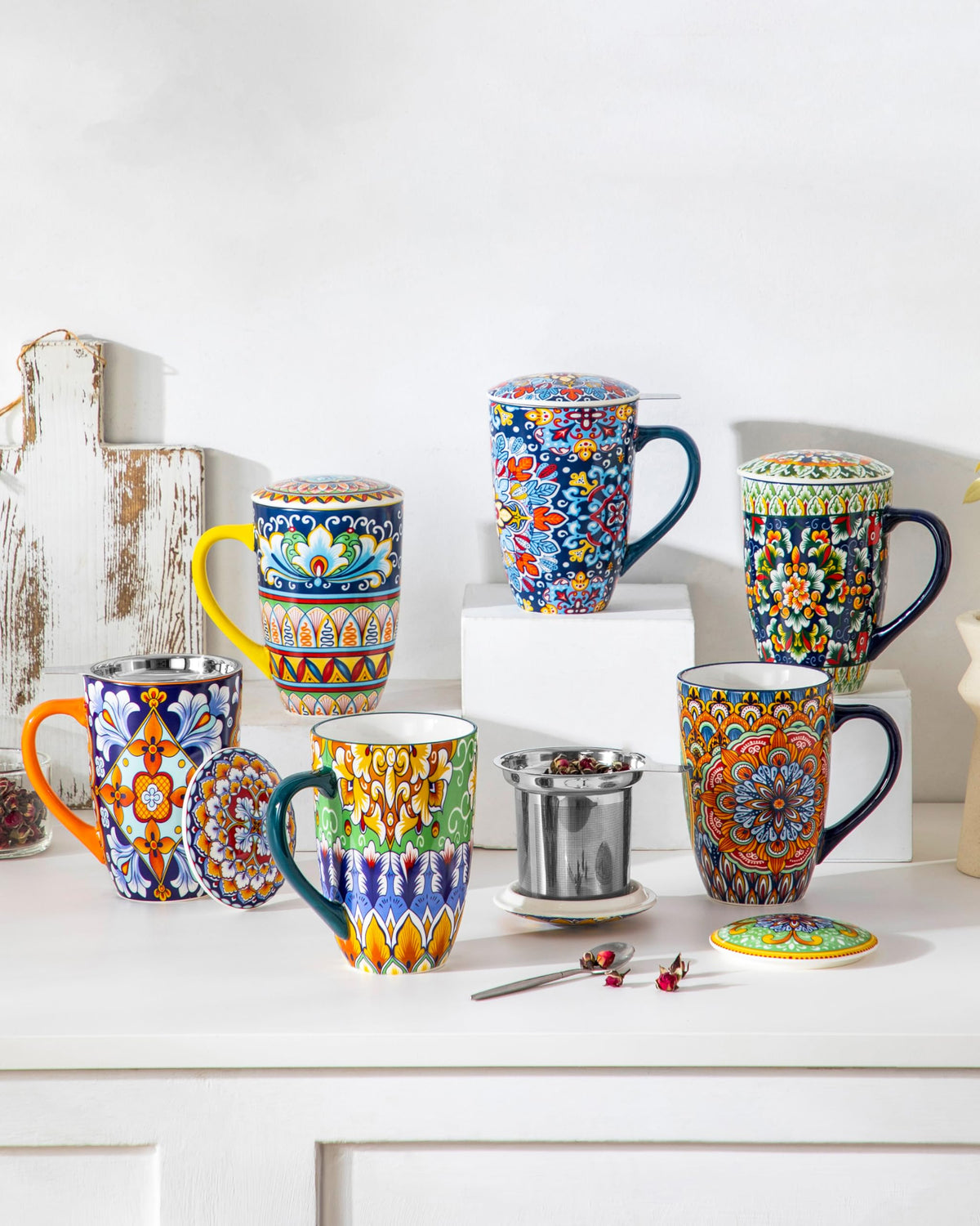 Vancasso sage-scarlet floral mug complements home or office decor.