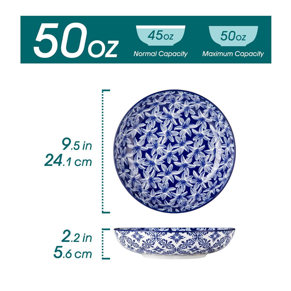 Vancasso wide 9.5-inch bowl ideal for hearty pasta and salads