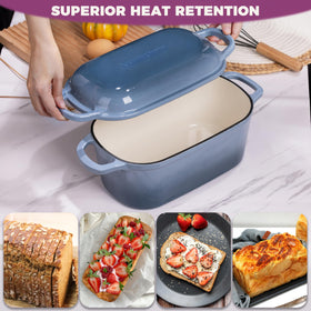 Vanderlume enamel-coated cast iron retains moisture and browns evenly.