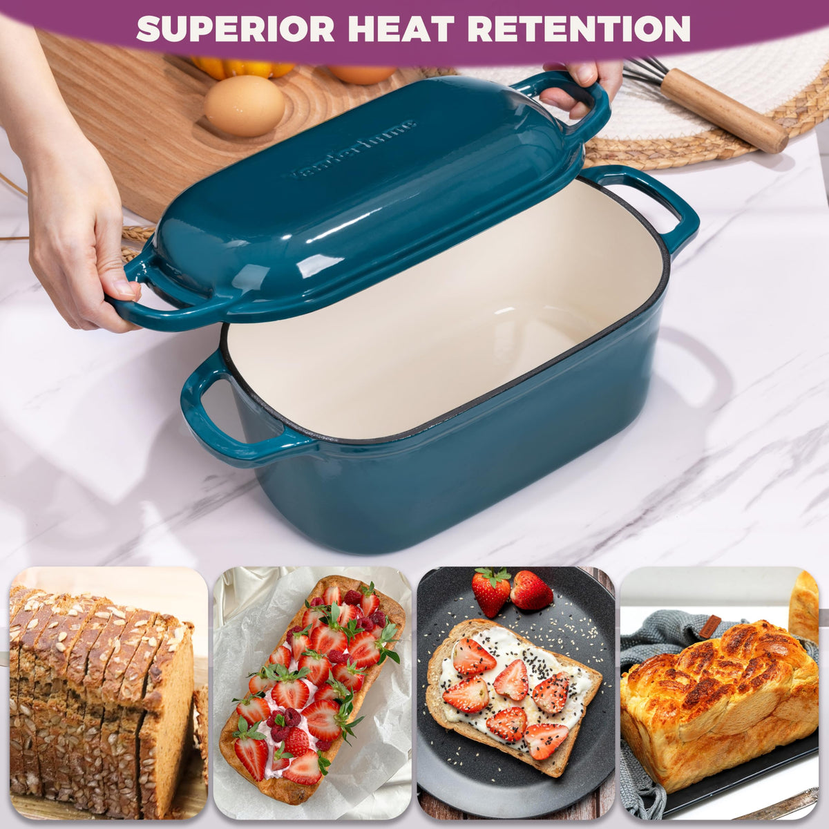 Vanderlume teal Dutch oven enhances slow-cooked stews with rich flavors.