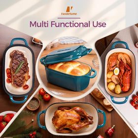 Vanderlume teal oval Dutch oven bread pan supports rustic loaves with even heat.
