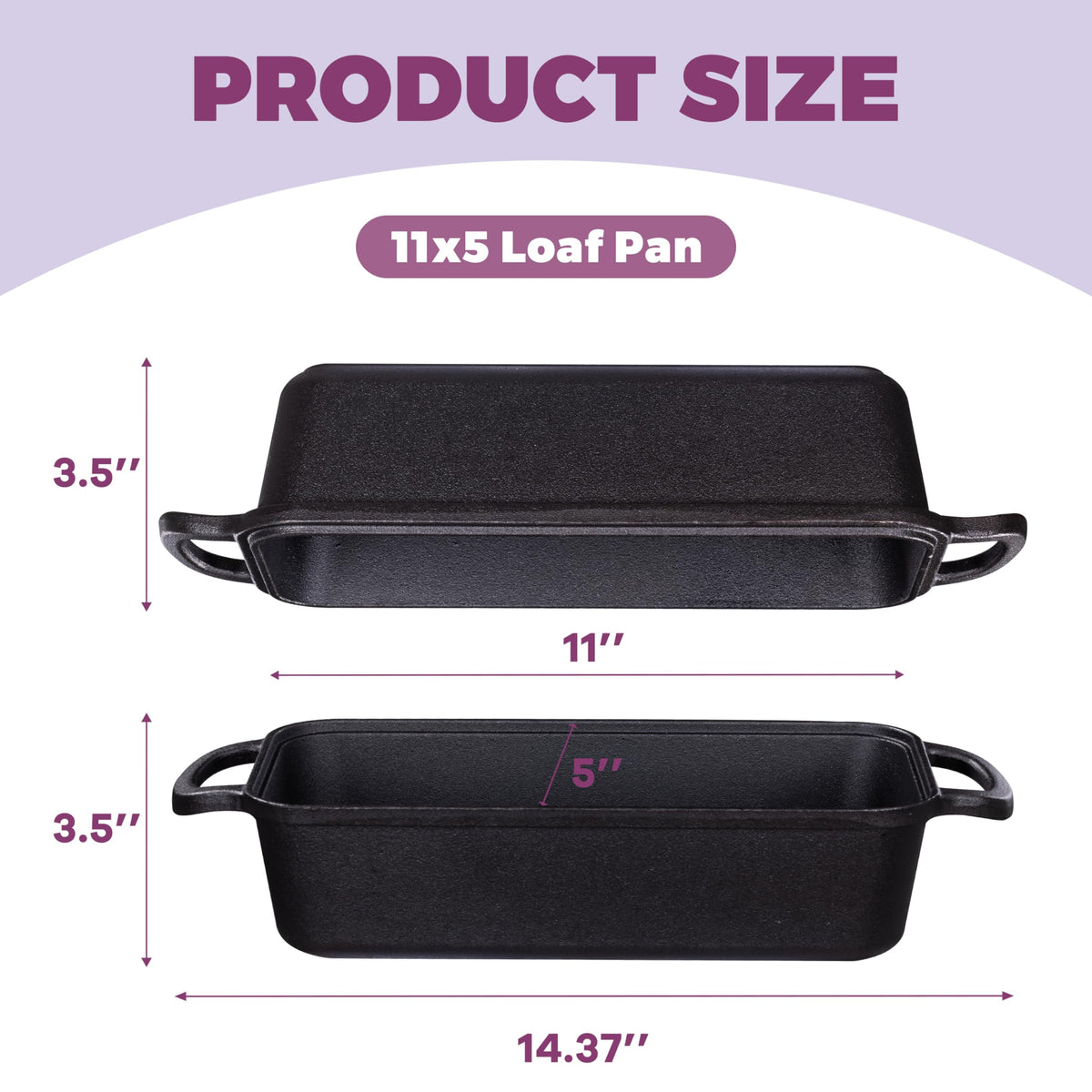 Even heat distribution in Vanderlume cast iron loaf pan for consistent baking.