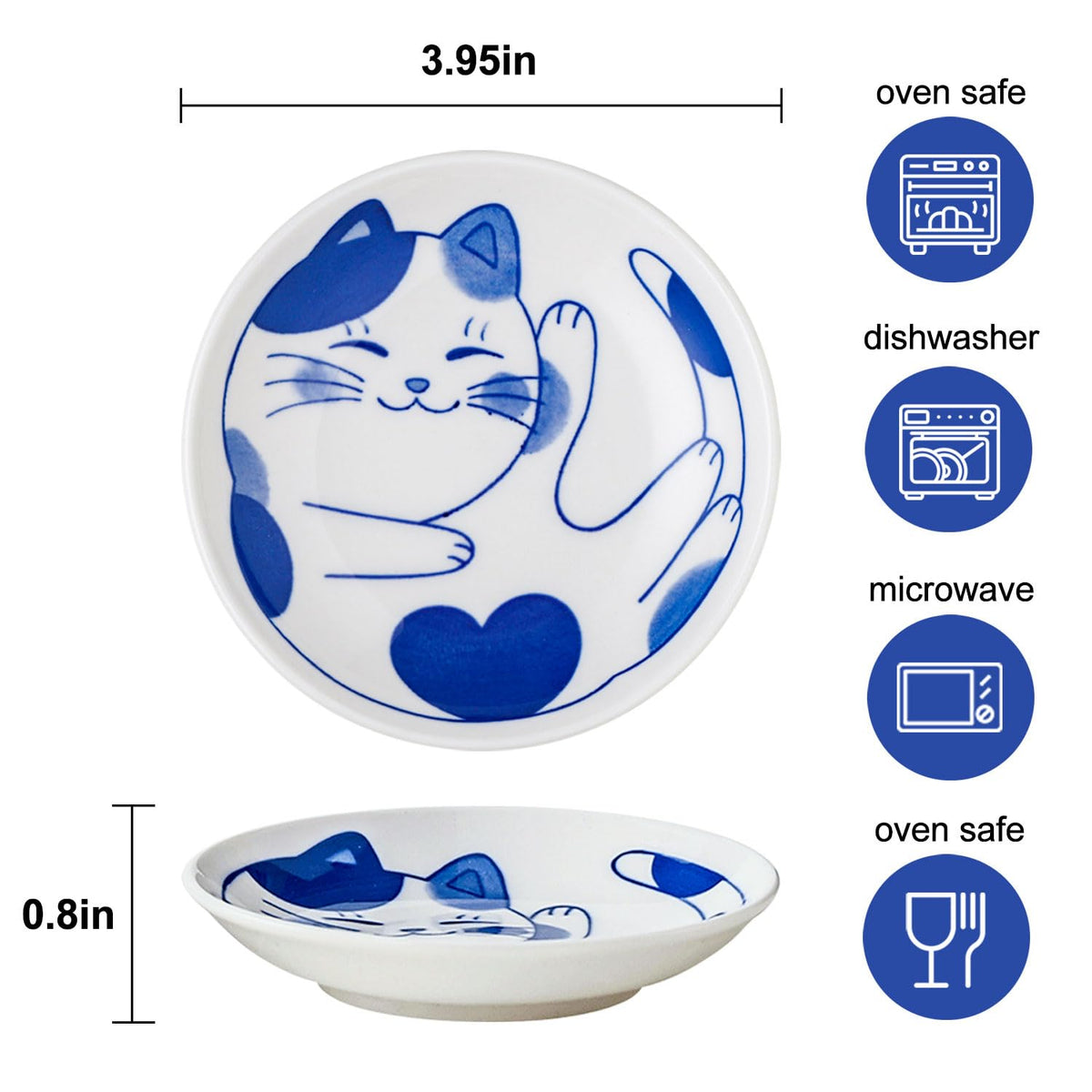 VanEnjoy kawaii cat design dishes highlight blue sushi-style plates for appetizers.