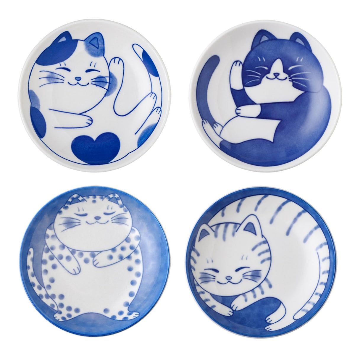 VanEnjoy cute cat plates set of four in blue, ideal for small treats.