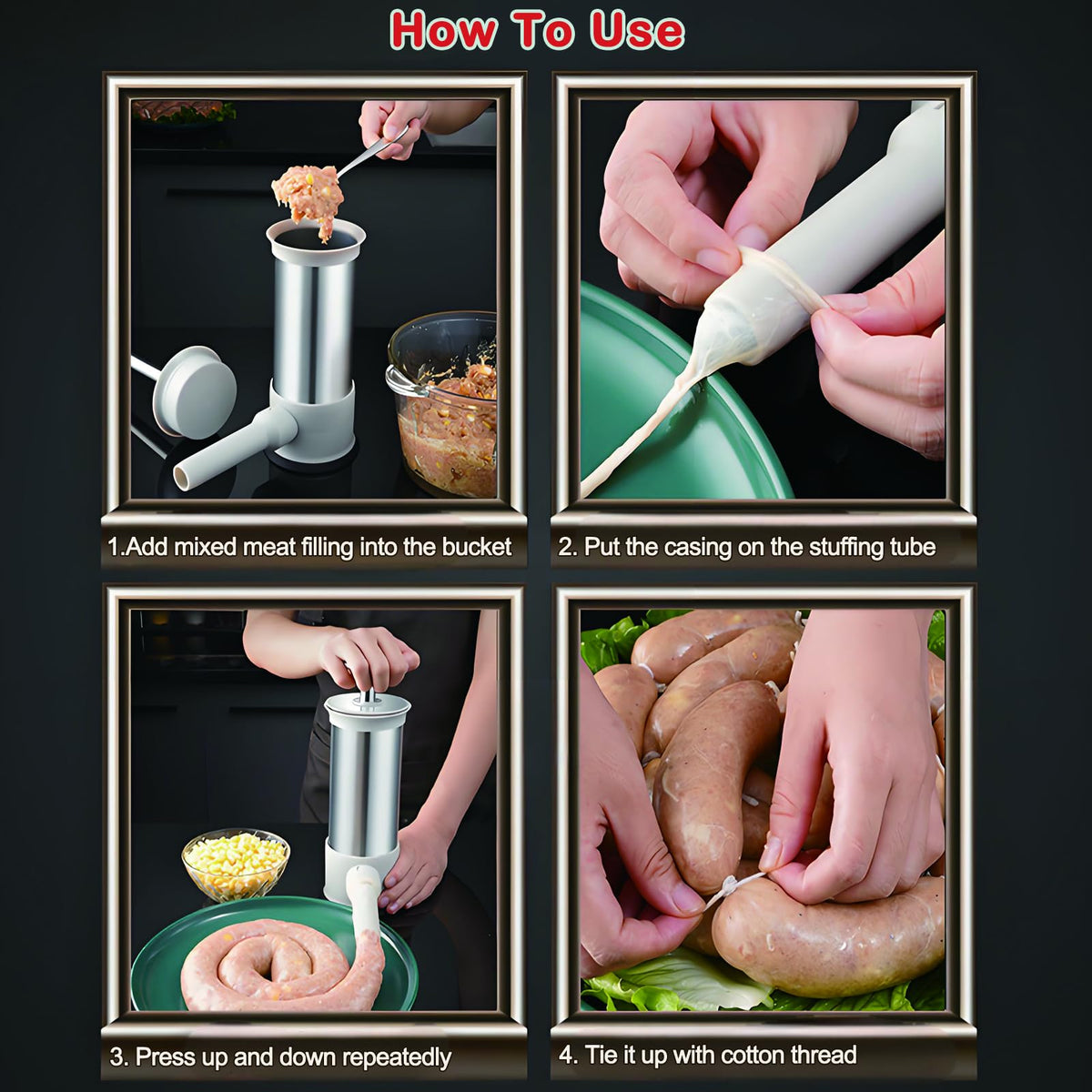 VANEME sausage stuffer 2-in-1 design for sausages and meatballs