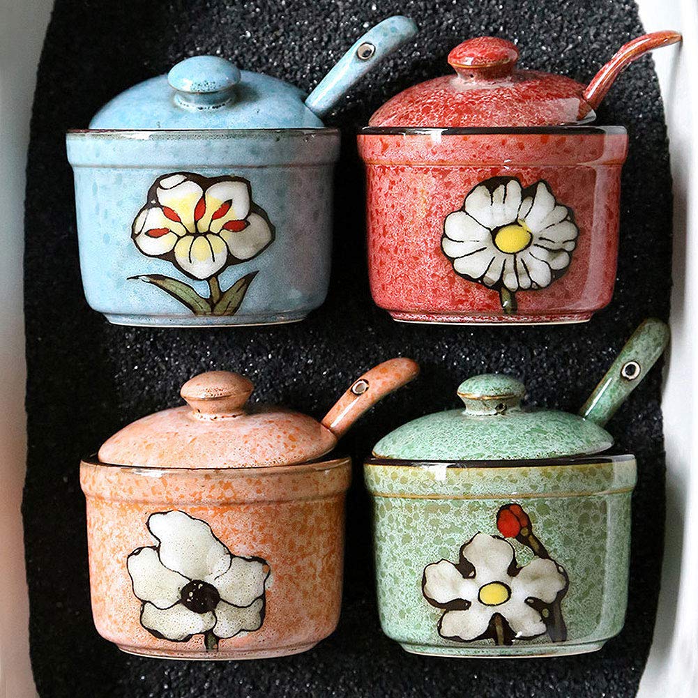 VanEnjoy porcelain jar with spoon for condiments and easy serving