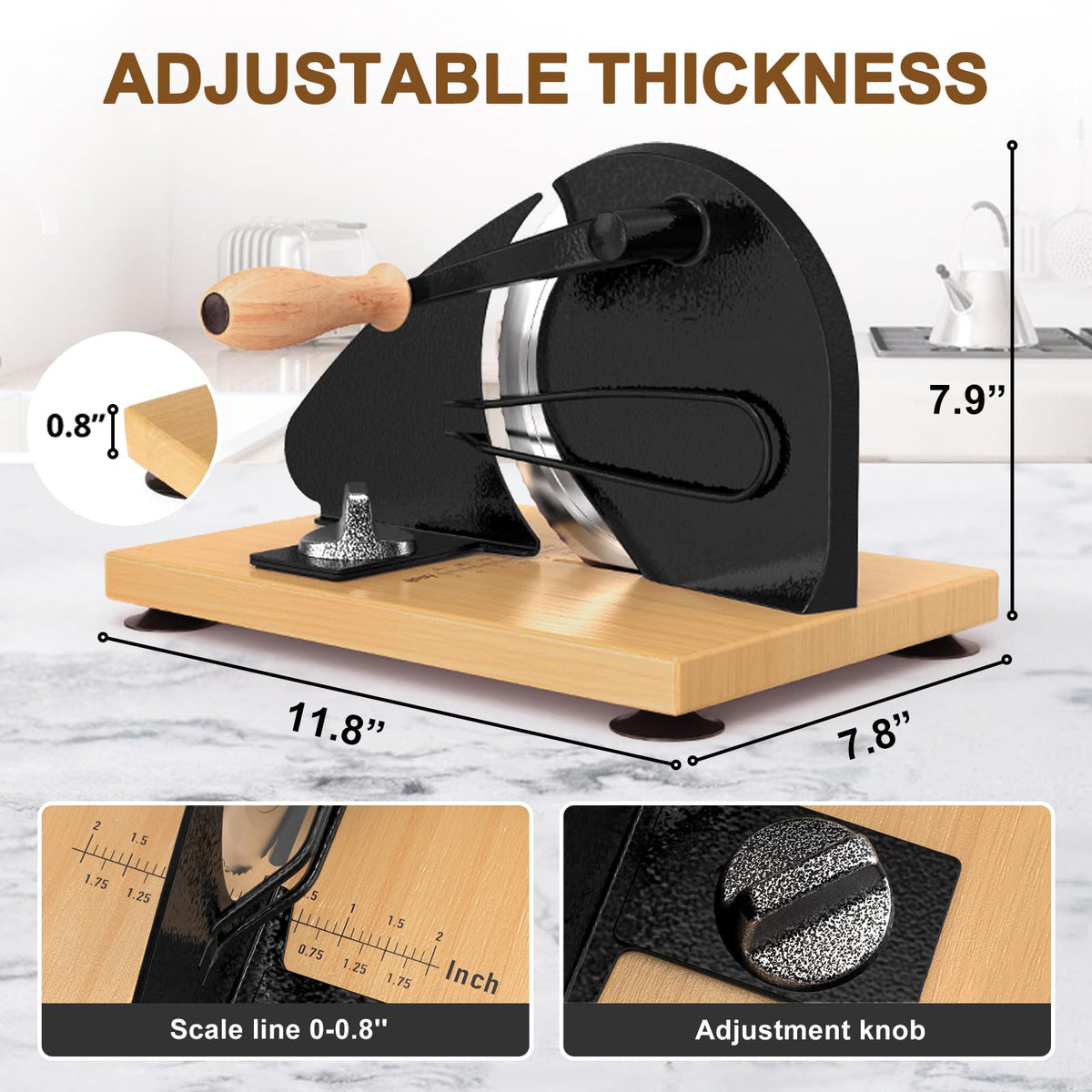 Vanerepok adjustable thickness knob enabling precise bread slices