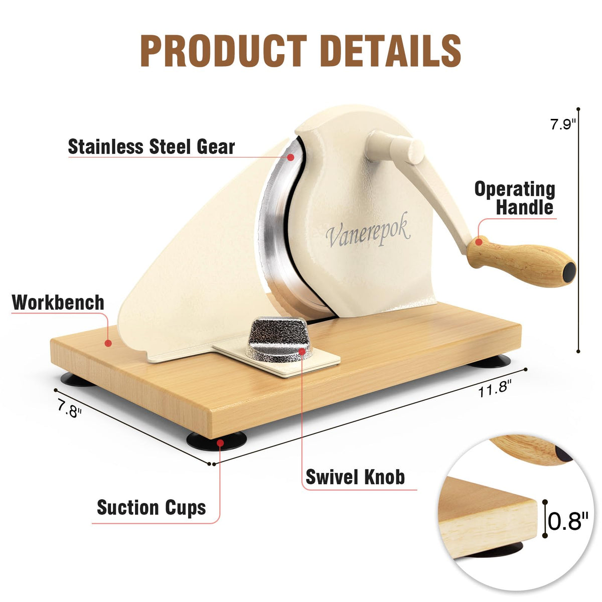 vanerepok bread slicer adjustable thickness knob for precise slice widths