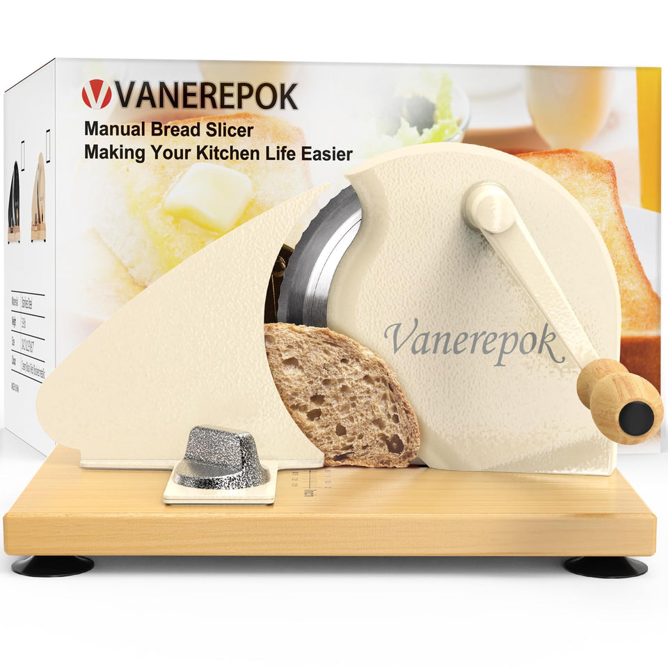 vanerepok bread slicer gear drive enables smooth, even slices for homemade sourdough