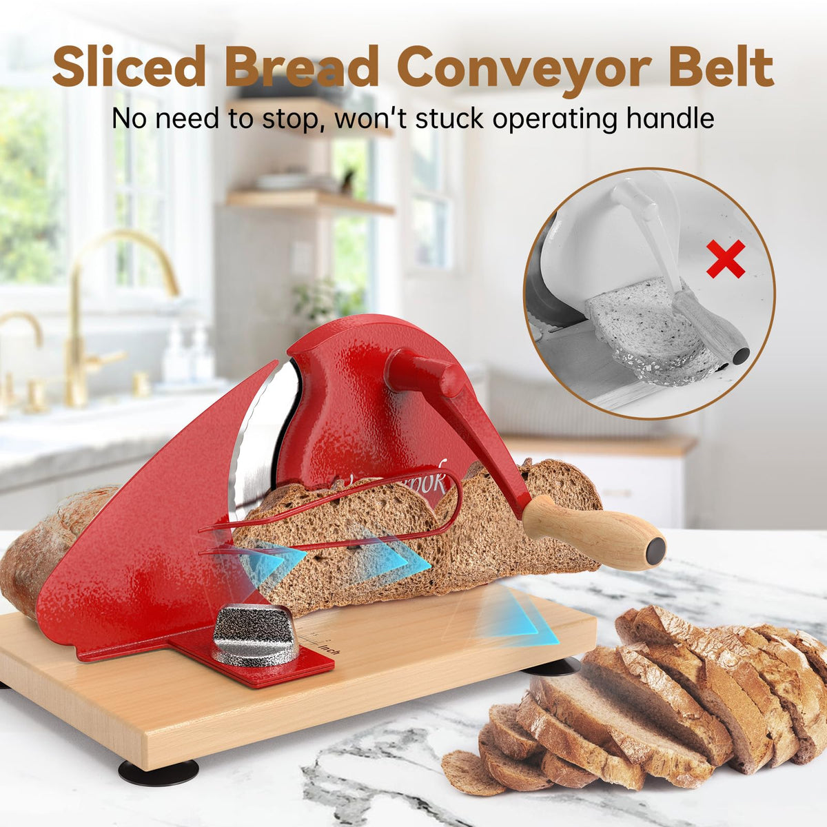 Vanerepok sourdough slicer gear drive detail enables smooth, effortless slicing.