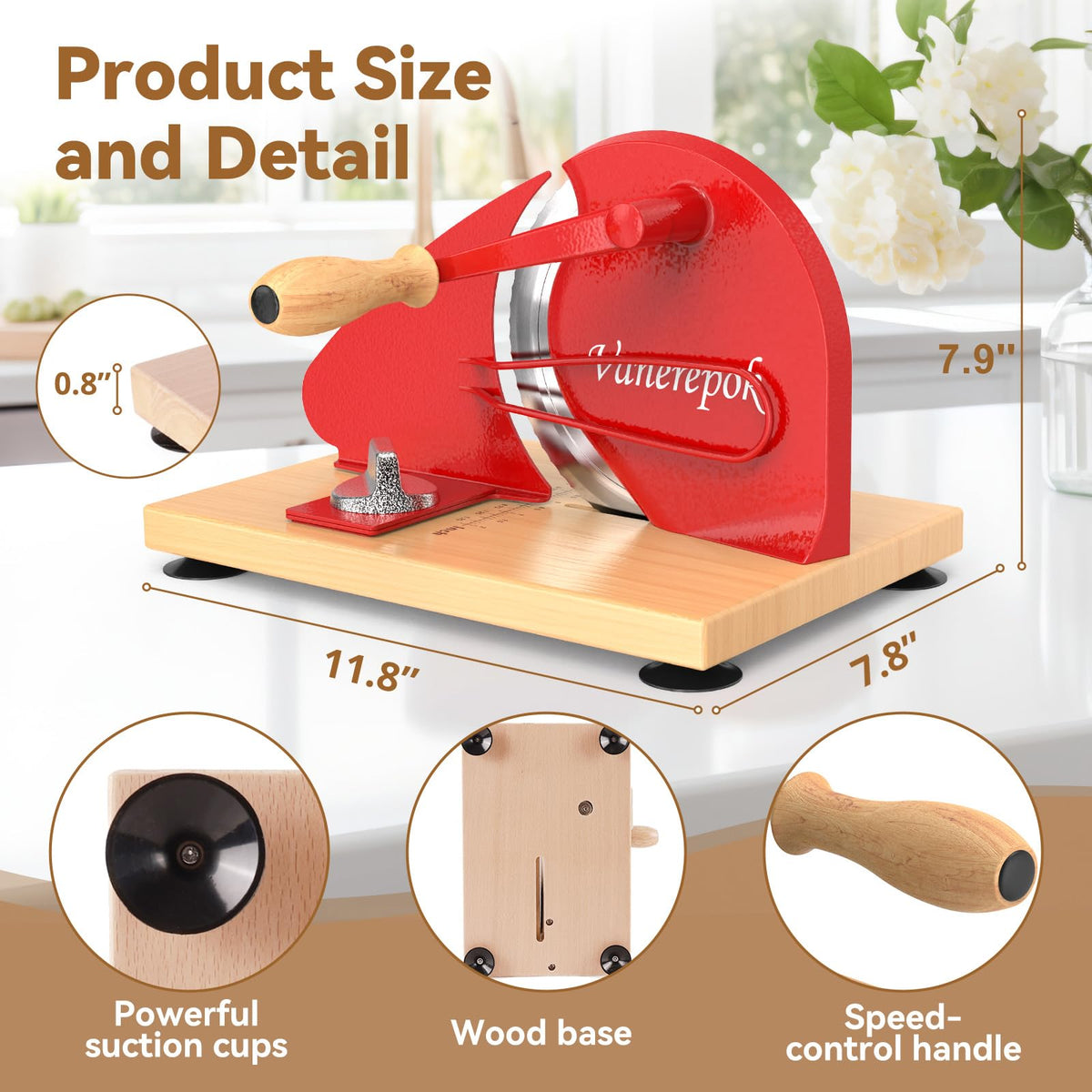 Vanerepok suction cups stabilize the base for steady, safe cutting.