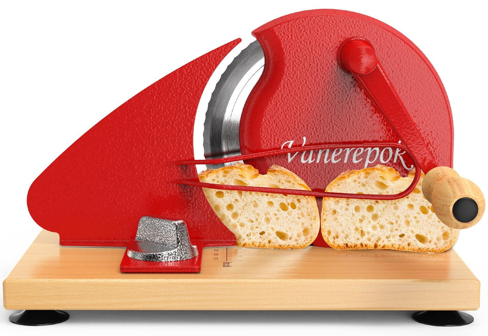 Vanerepok Upgrade Manual Bread Slicer front view showing sturdy build for home use.
