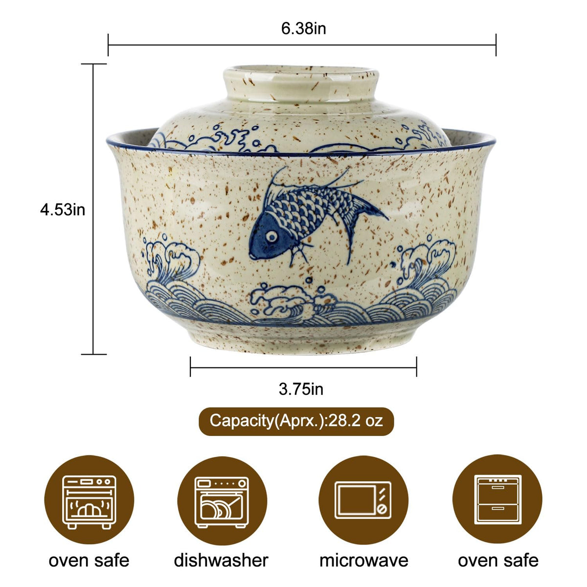 VanEnjoy ramen bowl with lid on table, lid close-up and heat seal.