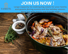 VANKUTL lid traps heat to keep moisture in for juicy roasts.