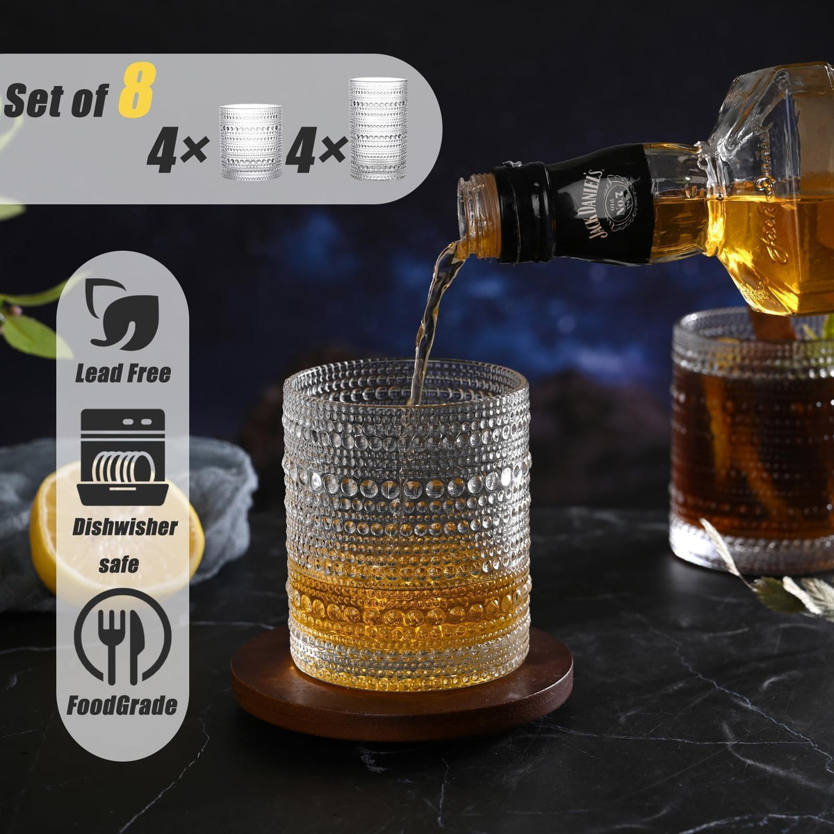 VANKUTL 10 oz vintage cocktail glass side view, ideal for sipping whiskey or mixed drinks.