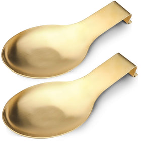 VanlonPro spoon rest in gold finish, close-up showing drip-catching surface for clean counters.