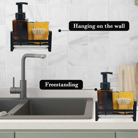 VANTEN brush and soap holder keeps cleaning tools neatly organized.