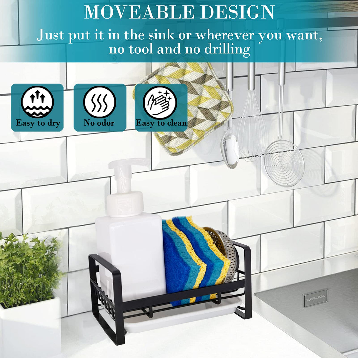 VANTEN caddy shows compact storage for sponges and brushes.