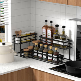 Vantimo iron-frame syrup rack displays multiple bottles to declutter kitchen countertops.