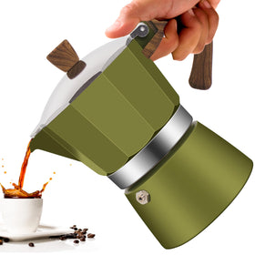 Vaolvpant 3cup aluminum moka pot front view showing durable construction and even heat.