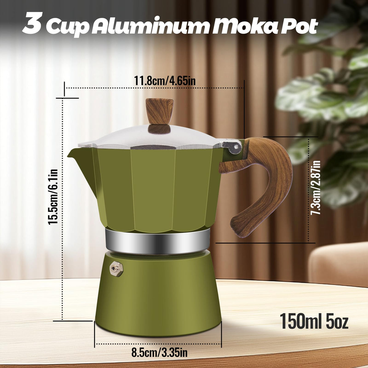 Vaolvpant moka pot with lid open highlighting easy filling and cleaning access.