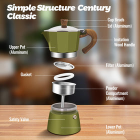 Vaolvpant stovetop brew with steam, emphasizing rich aroma and cup-ready results.