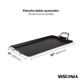 Vasconia griddle with two riveted handles for secure grip and transfer