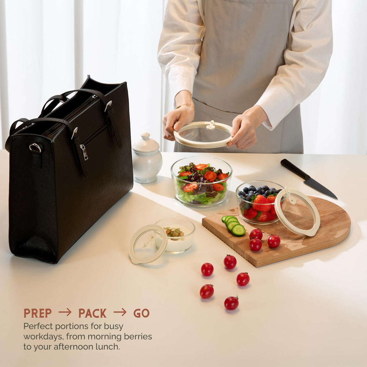 Vase and Vessel vented airtight lid keeps contents fresh and leak-free.