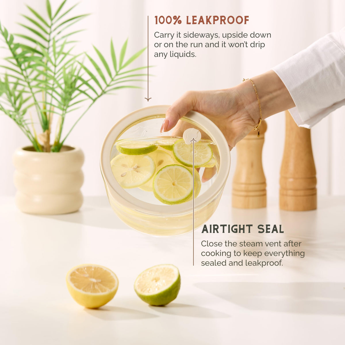 Vase and Vessel microwave-safe base suitable for reheating and storage.