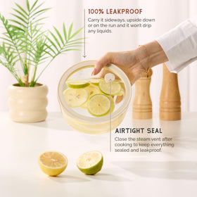 Vase and Vessel microwave-safe base suitable for reheating and storage.