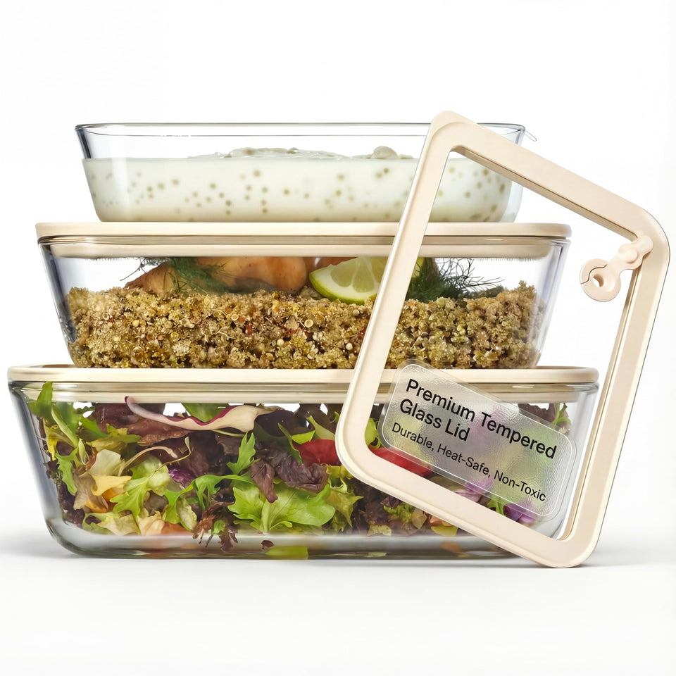 Vase and Vessel rectangular glass container set for bake-to-table versatility.