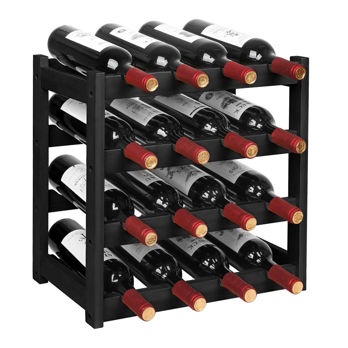 VASMIA bamboo wine rack on countertop with sturdy 4-tier design for organized storage