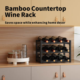 VASMIA bamboo wine rack on kitchen counter for convenient access.