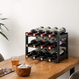 VASMIA bamboo wine rack side view shows sturdy construction.