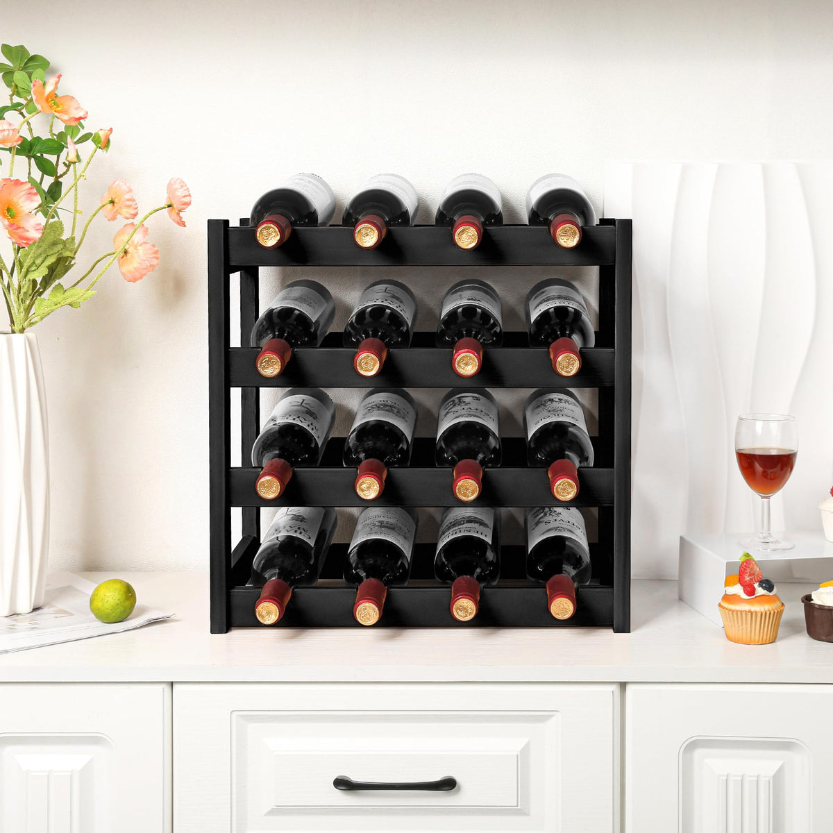 VASMIA bamboo wine rack features a smooth natural finish to elevate kitchen decor