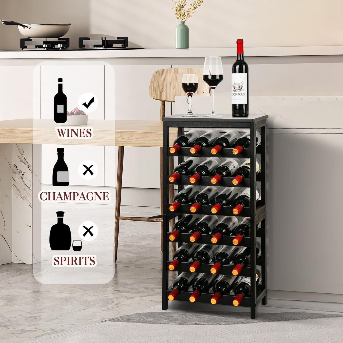 VASMIA bamboo wine rack with table top surface for extra prep space.