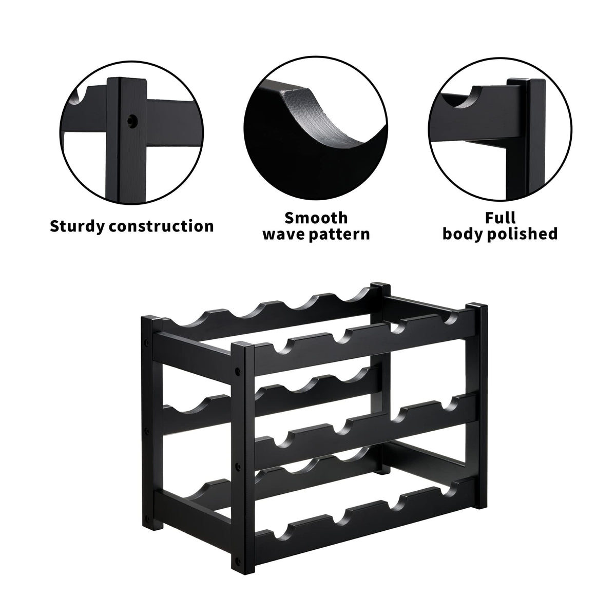 VASMIA bamboo wine rack top-down view highlights wave shelves.