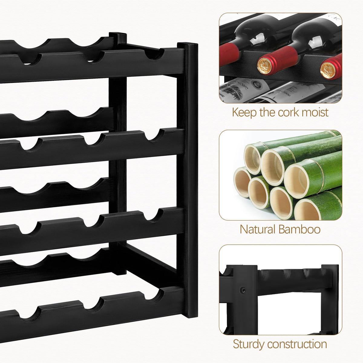 VASMIA wine rack stores up to 16 bottles for easy access and organized storage