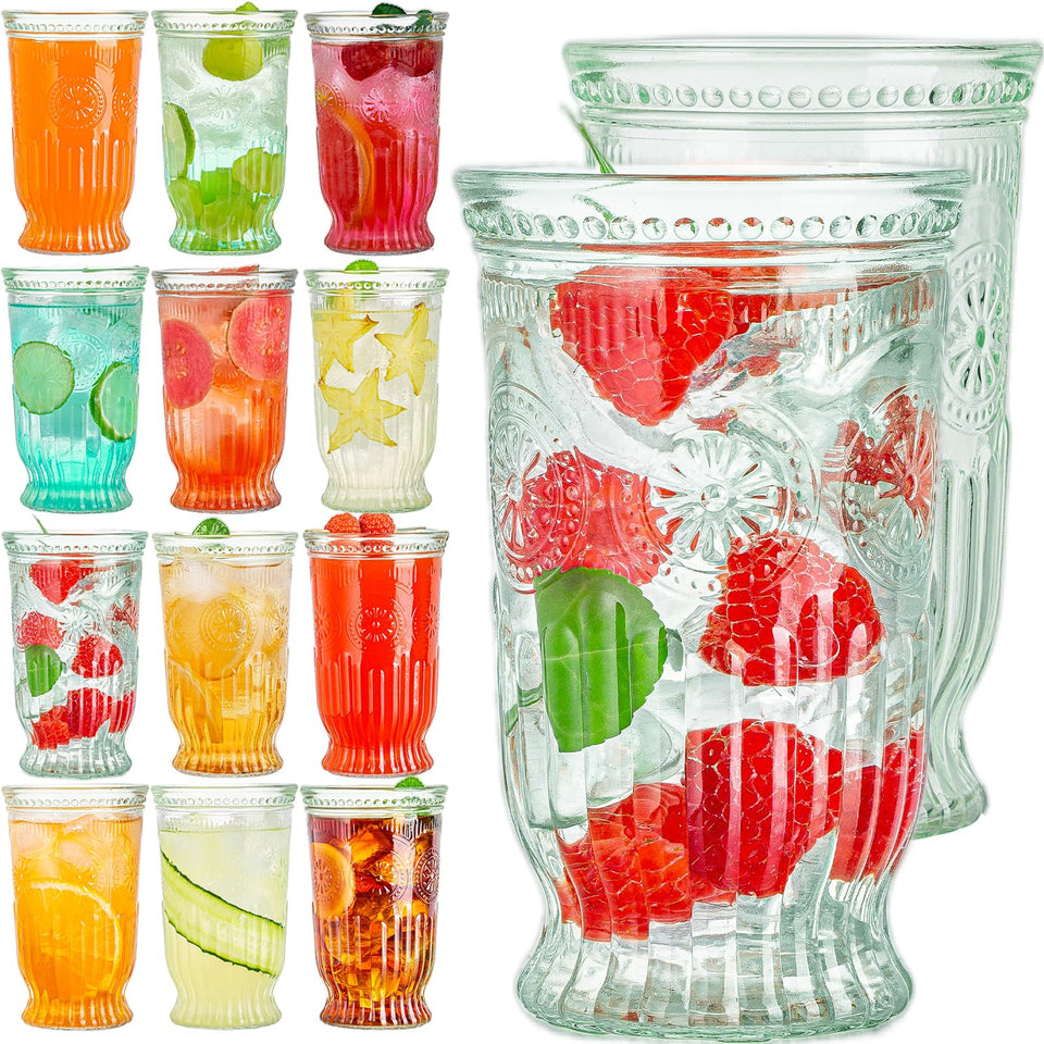 VasoArte embossed highball glasses with vintage charm and sturdy grip