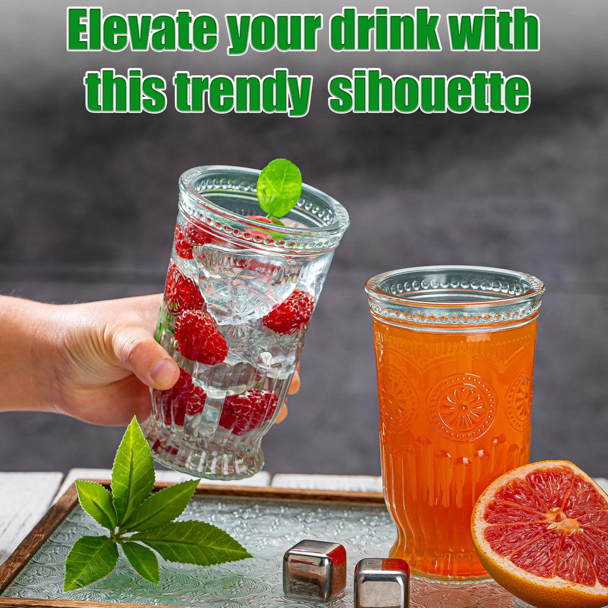 VasoArte tall water tumbler with ribbed texture for secure grip