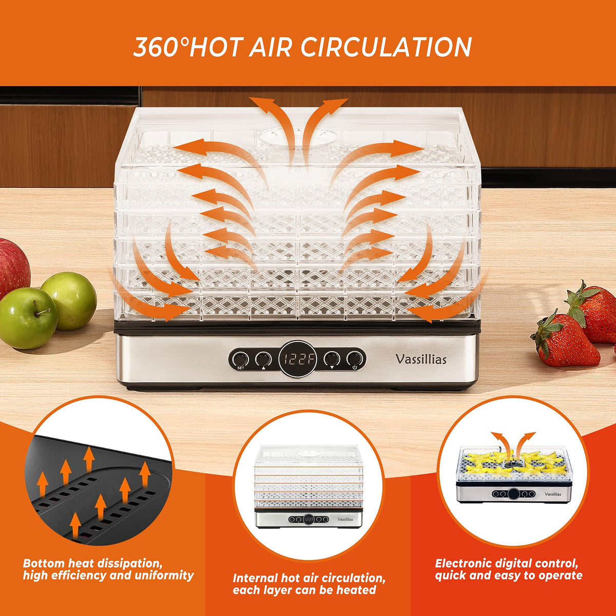 Vassillias 904 removable trays enable quick cleaning and loading.