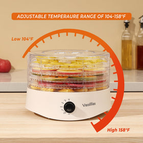 Vassillias dehydrator drawer-open with five BPA-free racks for meats