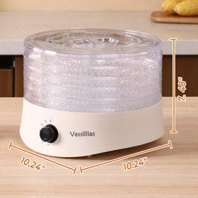 Vassillias dehydrator in-use fruit and jerky on shelves ready