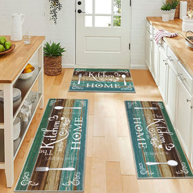 Vaukki Boho kitchen rug in use protects floors from moisture.