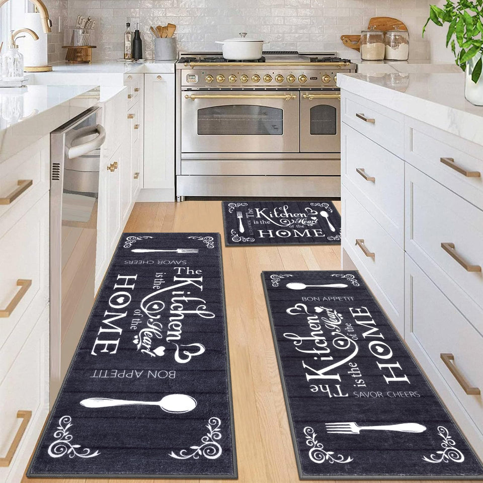 Vaukki Boho kitchen rug set front view shows three-piece layout for flexible placement
